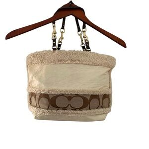 Coach Signature and Sherpa Vintage Cream and Brown Shearling Tote